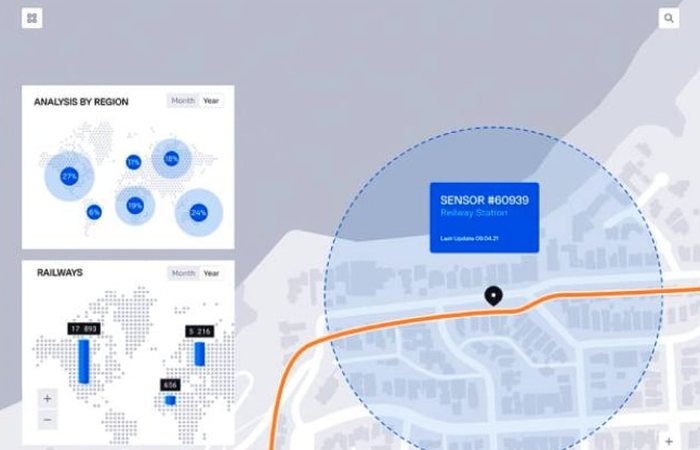 Wagon monitoring interface: live sensor location on a map alongside regional fleet analysis